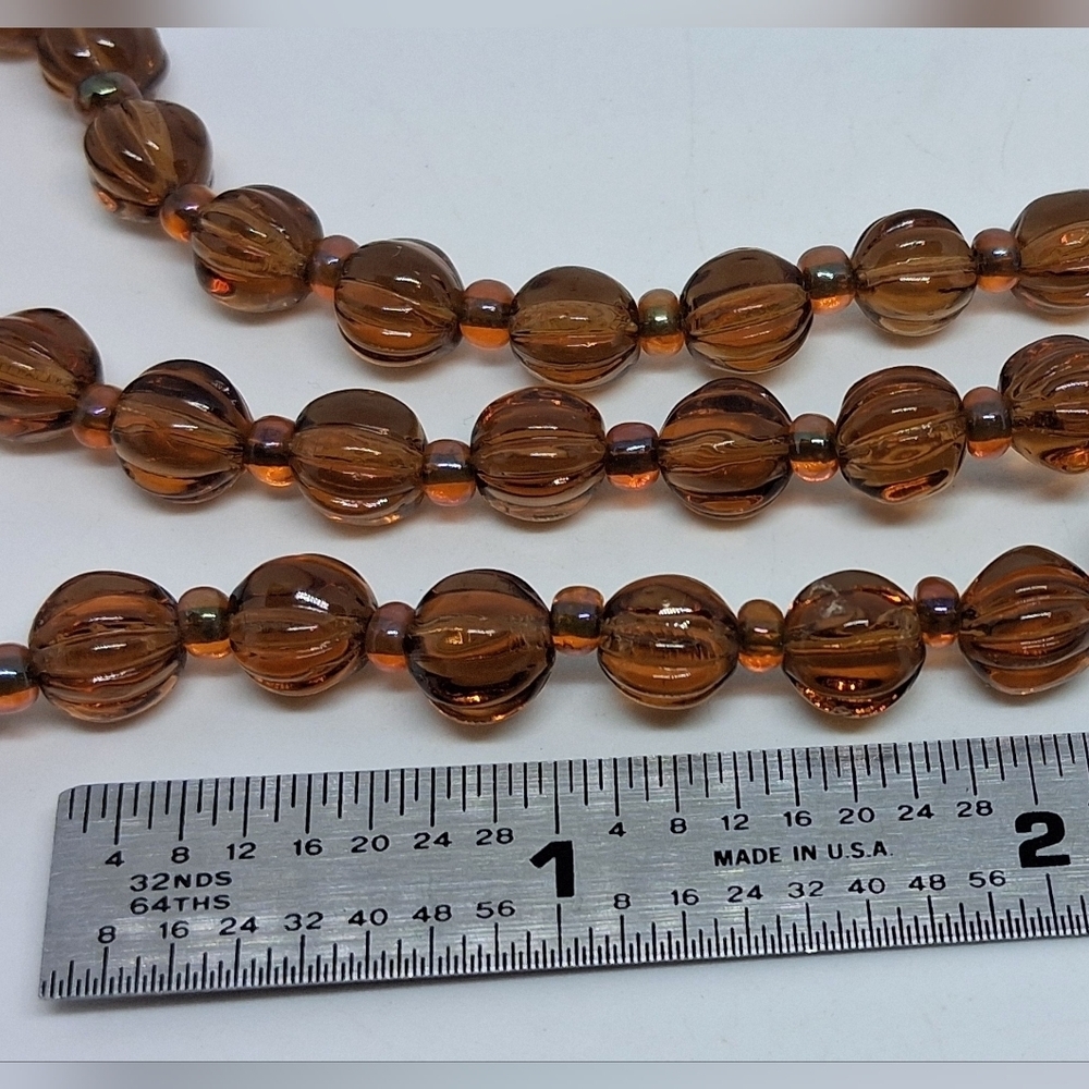 * Vintage Czech Root Beer Melon Glass Beads 3 Strand Necklace - Picture 2 of 3